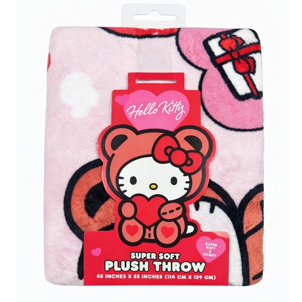 Hello Kitty Plush Throw Blanket 45x55 Bear Costume Pink Sanrio New‎